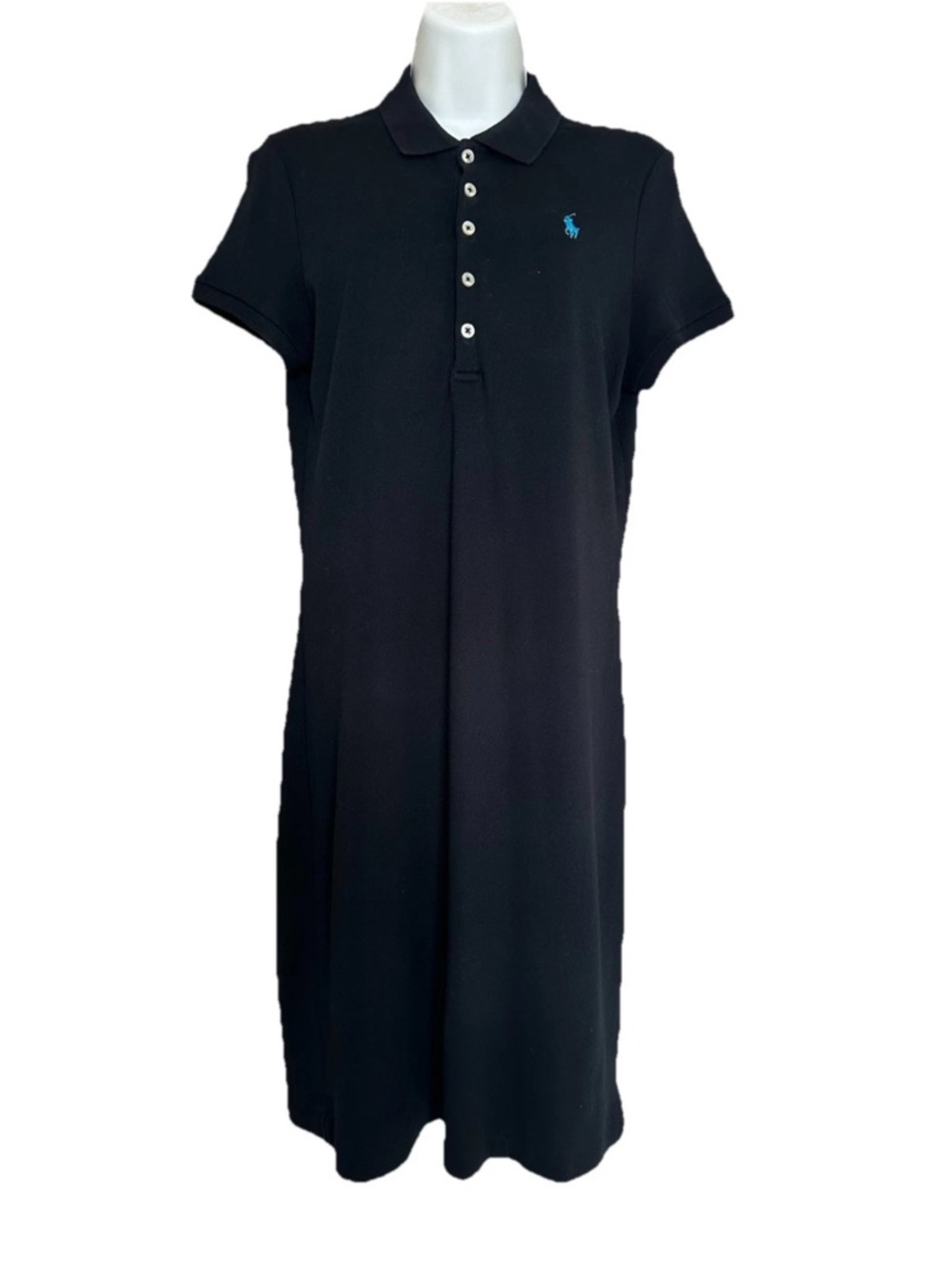 Ralph Lauren Women's Polo Dress Black Cotton Blue Pony Logo Size M